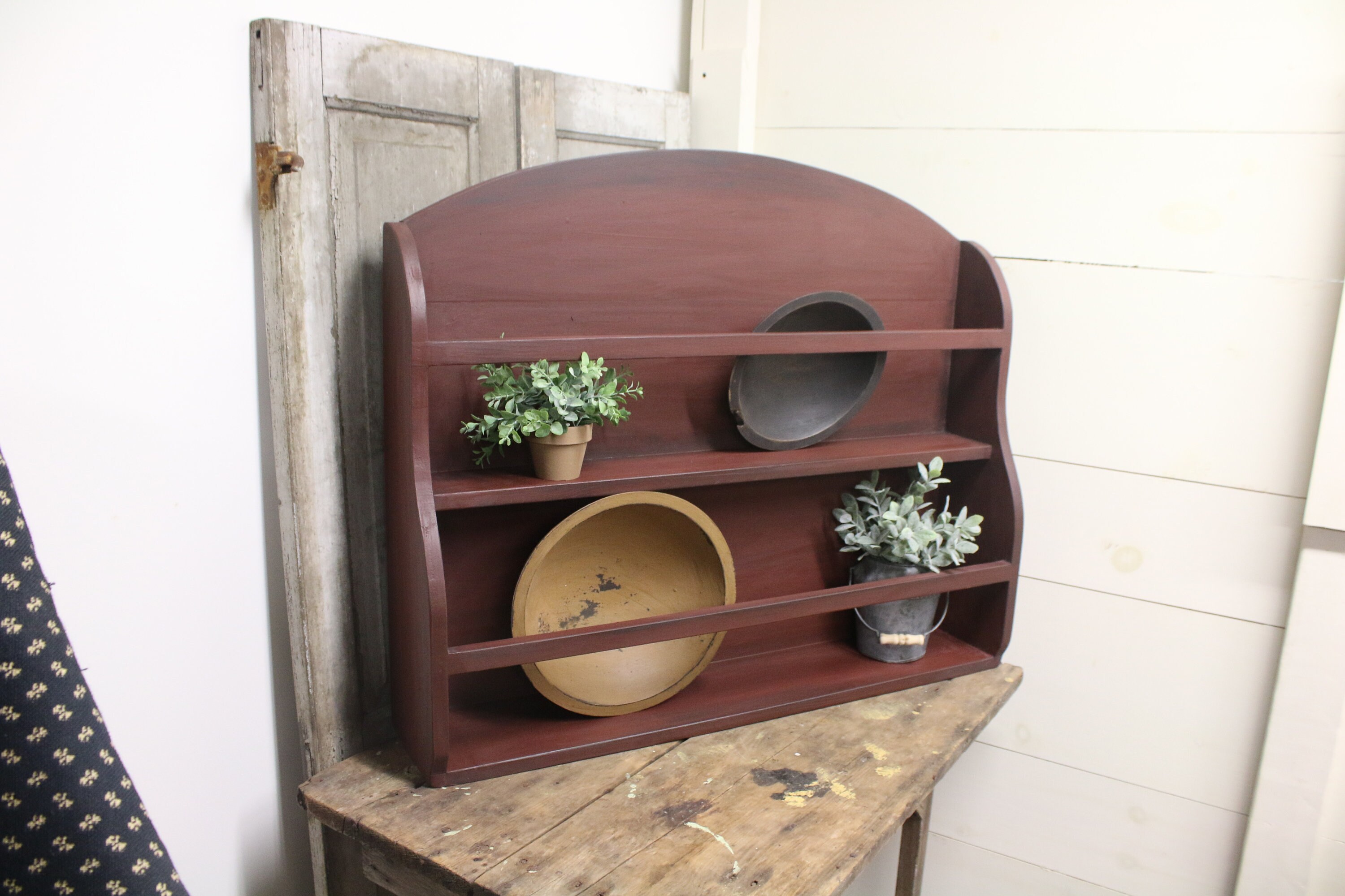 Kitchen Bowl Rack Distressed Primitive Painted Bowl Shelf Etsy