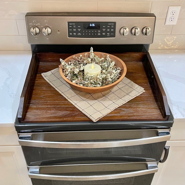 Handmade Wood Stove Top Cover: Farmhouse Kitchen Serving Tray (28x20x3) Wedding Gift