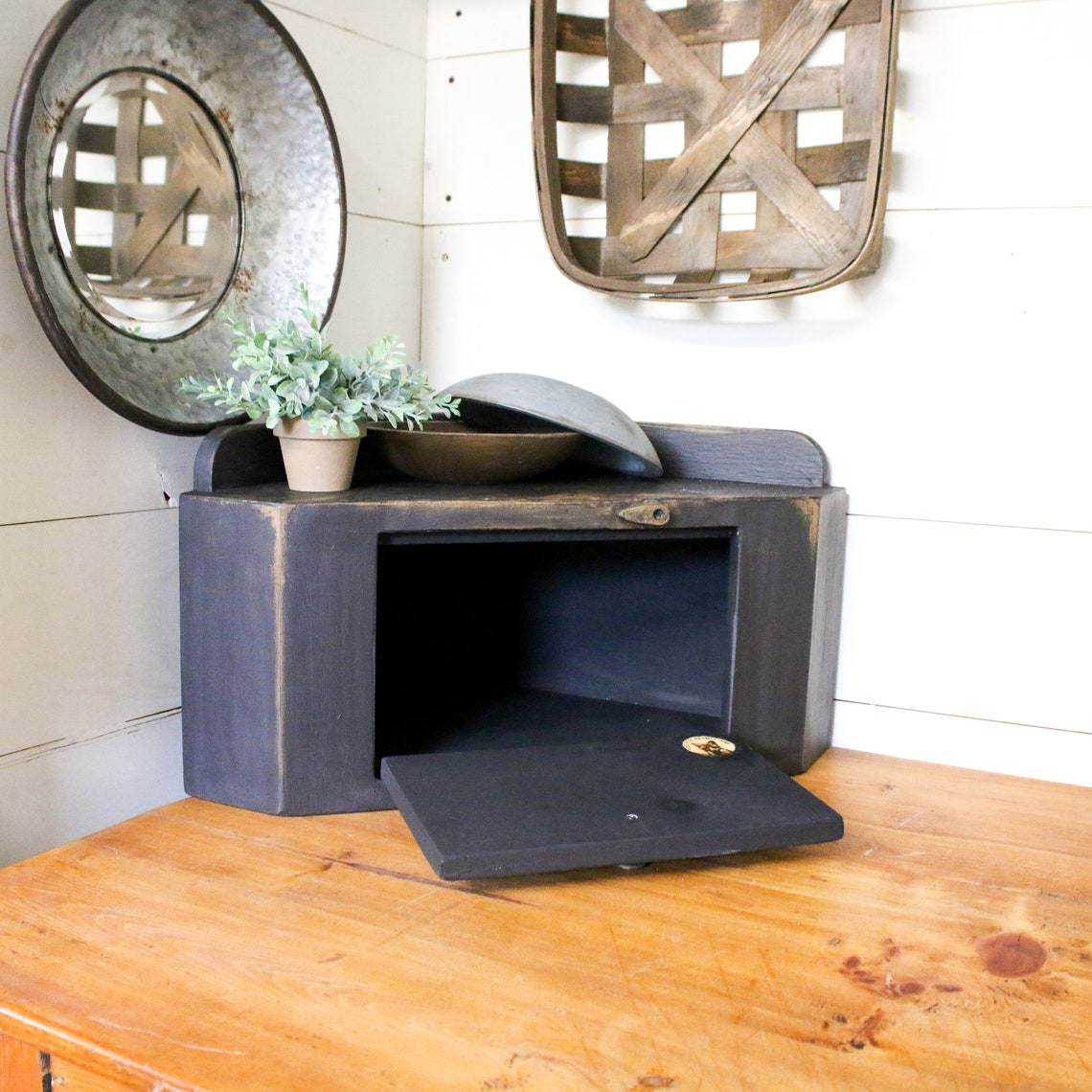 Countertop Corner Corner Bread Box Primitive Black Etsy