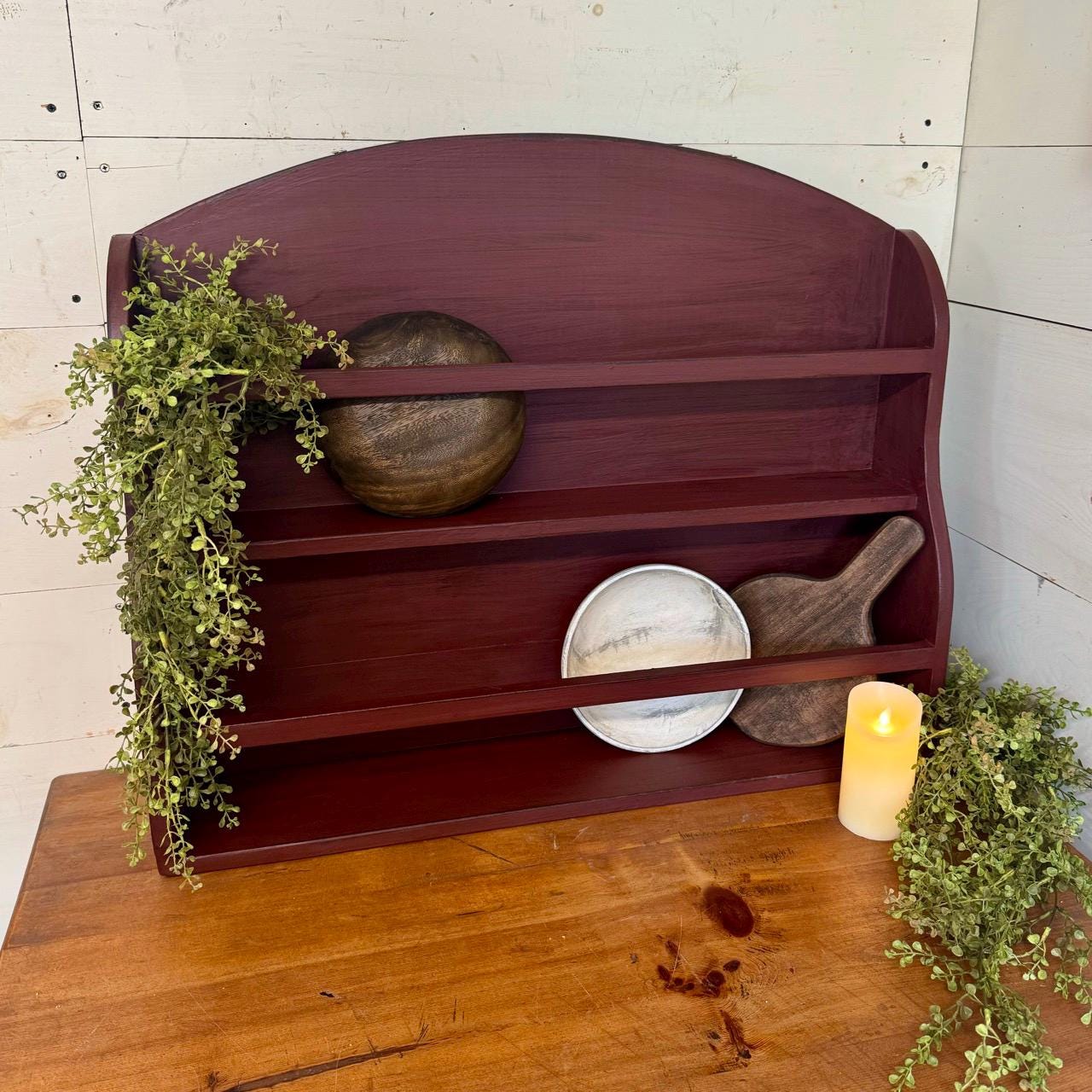 Kitchen Bowl Rack Distressed Primitive Painted Bowl Shelf |Country Decor | Bowl Shelf