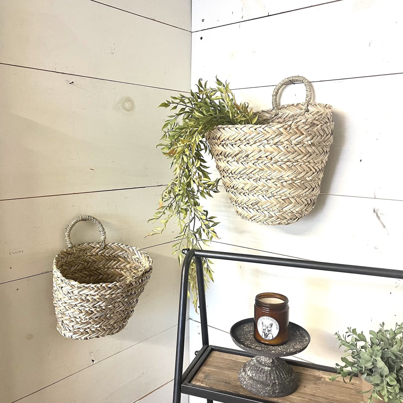Woven Seagrass Wall Baskets Set of 2 Etsy
