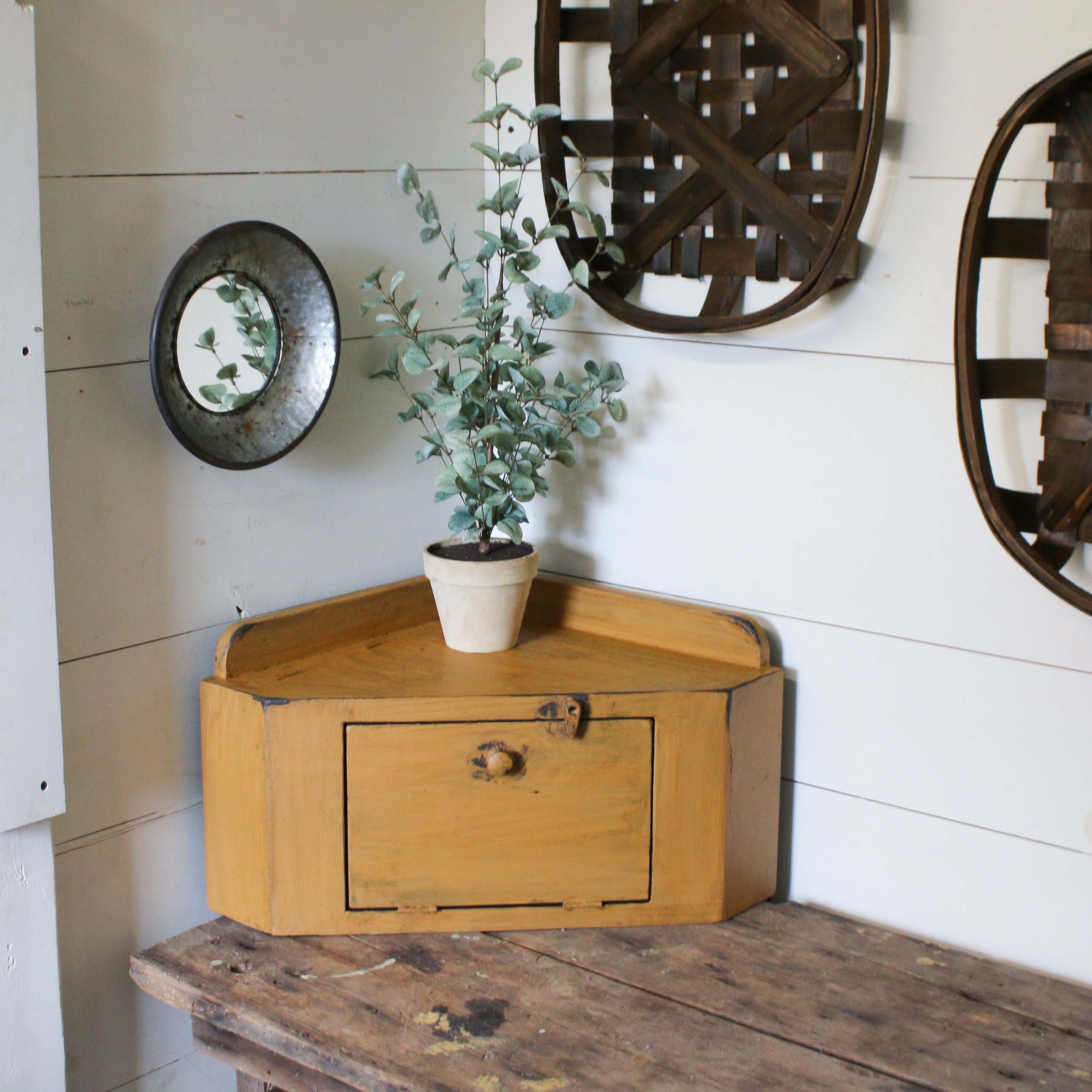 Countertop Corner Cupboard Bread Box Mustard Etsy