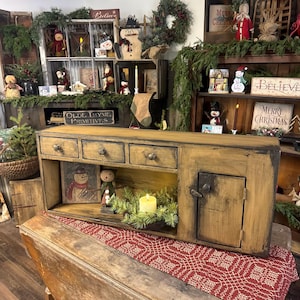 Distressed Autumn Brown Magnolia Cupboard: Rustic Primitive Farmhouse Wall Cabinet