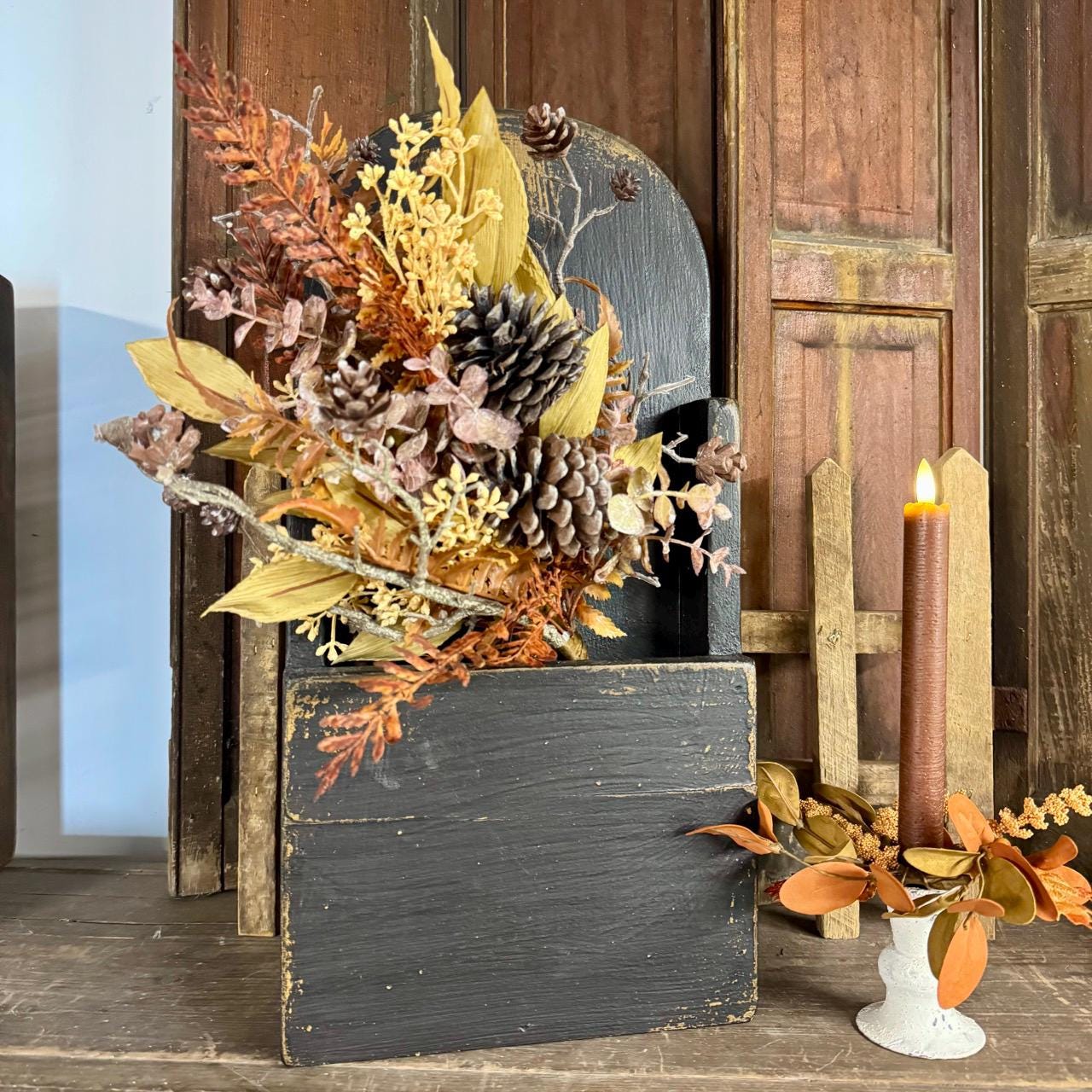Handmade Primitive Flower Door Box: Rustic Distressed Farmhouse Decor
