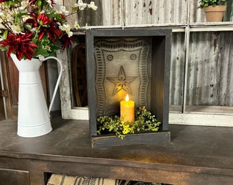 Handmade Wooden Candle Box with Tin Back - Farmhouse Decor