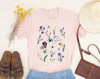T shirt | botanical, wildflower, scripture, women's, floral, boho, vintage, inspirational, Mother's Day, gifts under 30, Christian, apparel