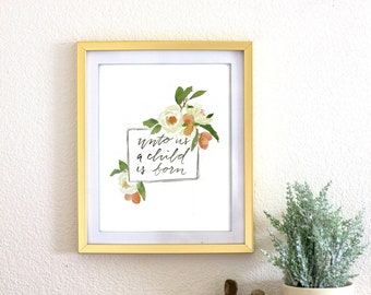 Christmas Floral | scripture, religious, botanical, Christian, Advent, green, vintage, illustration, entryway, mantle decor, farmhouse