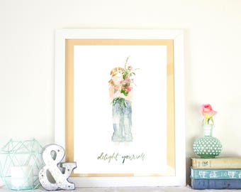 watercolor scripture | psalm 37:4, feminine art, girls nursery art, floral, flowers, children's illustration, farmgirl, preteen room decor