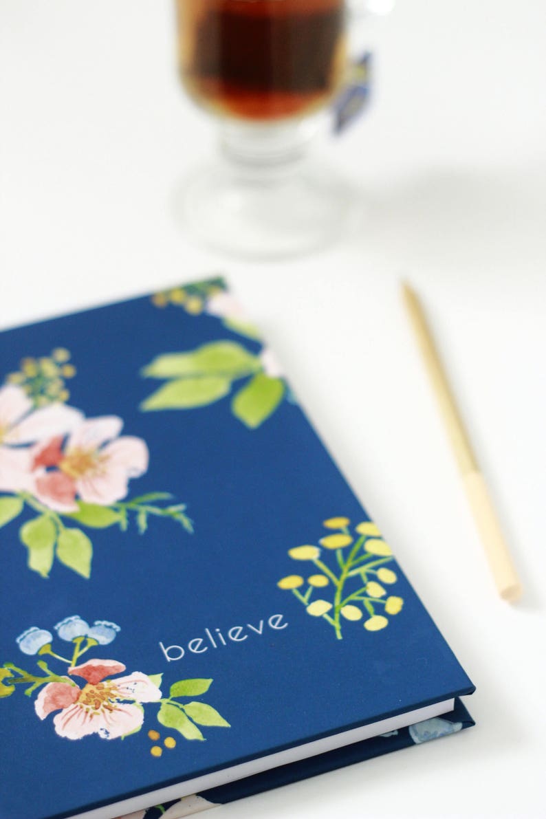 journal prayer, inspirational, floral watercolor, devotional, christian, notebook, gifts under 20, stocking stuffer, navy, girlfriend gift image 2