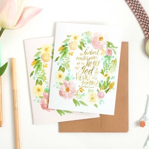 Tarjeta del Día de la Madre / Inspiradora, religiosa, cristiana, dulce, floral, acuarela, ruborizada, amarilla, botánica, encantadora, elegante, atemporal