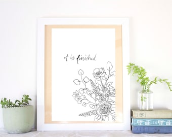 Easter print | printable, scripture, Resurrection, Bible verse, download, floral, black white, traditional, classic, praise, decor, wall