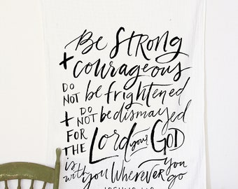 swaddle blanket | scripture, be strong courageous, muslin, Bible verse, prayer, baby, organic, muslin, natural, gifts under 40, shower gift