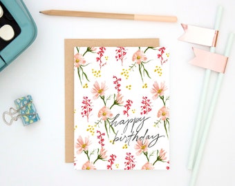 watercolor cards | vintage birthday cards, handlettered card, happy birthday card, retro card