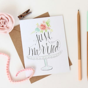 Hochzeitskarten | Aquarell, Handlettering, frisch verheiratete Karte, florale Aquarellkarte, skurrile Hochzeit