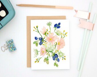 notecard | floral, botanical, blank, blush, navy, bouquet, wildflower, thank you, shower