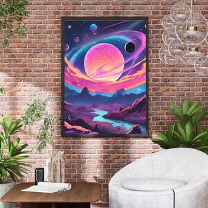 Planets and Deserted Planet, Physical Poster, Wall Art Print, Bedroom, Office