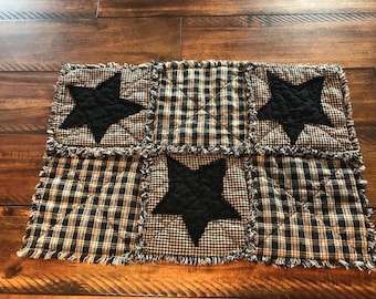 Country Primitive Set of 2 Rag Quilt Country Farmhouse PlacematsTable Mats Americana #1 Best Selling Item Country Cottage