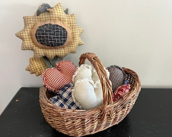 Homespun Plaid Ornies Bowl Fillers PrImITive Hearts Red Blue Tan Americana Farmhouse ornaments Decorations 4th of July Country Rag Quilt