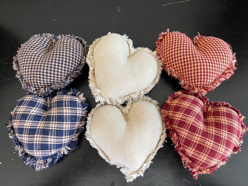 Homespun Plaid Ornies Bowl Fillers Primitive Hearts Red Blue Etsy