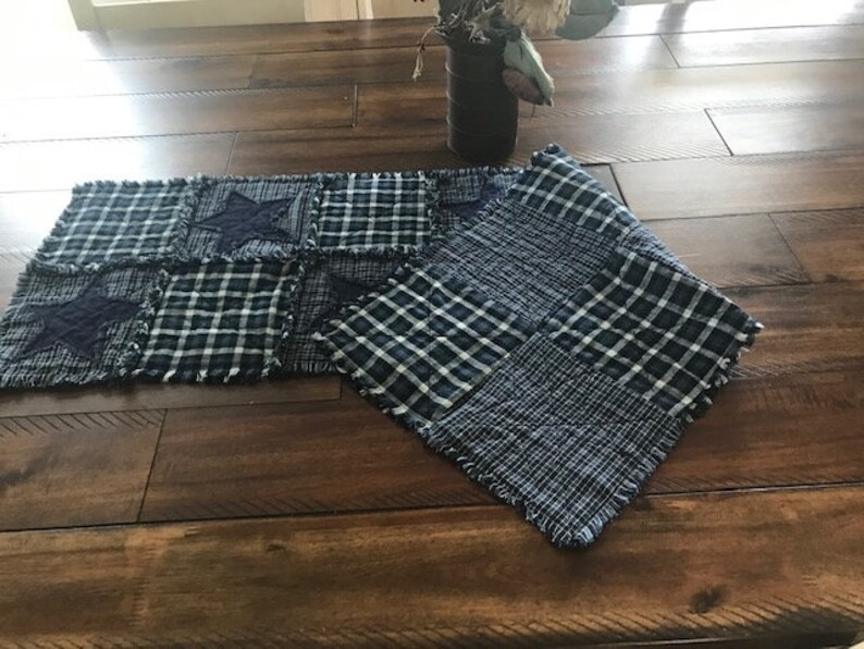 Plaid Homespun PriMiTivE Rag Quilt Table Runner Navy Blue Etsy