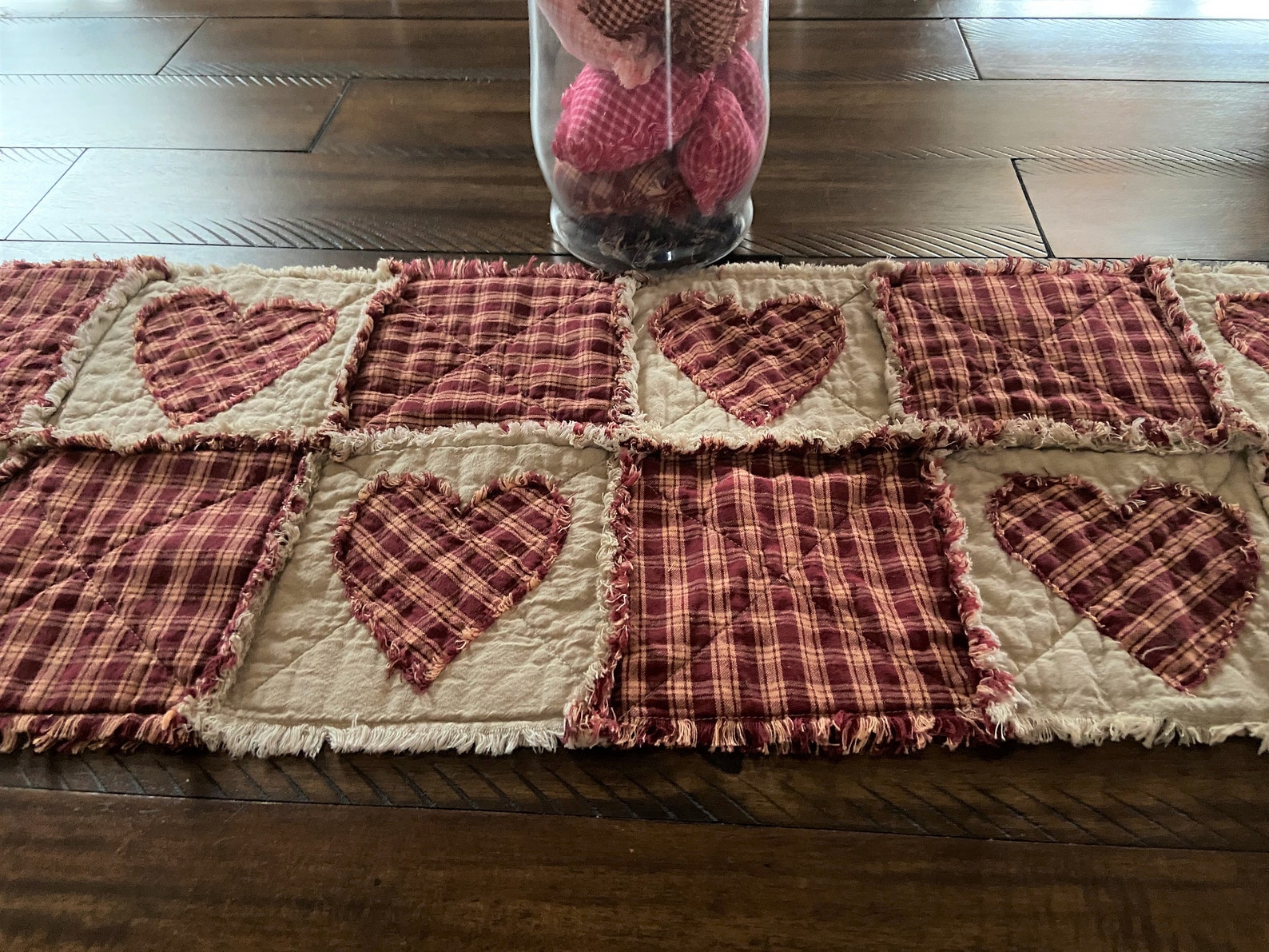 NEW Plaid Homespun PriMiTivE Rag Quilt Table Runner tan Red Etsy