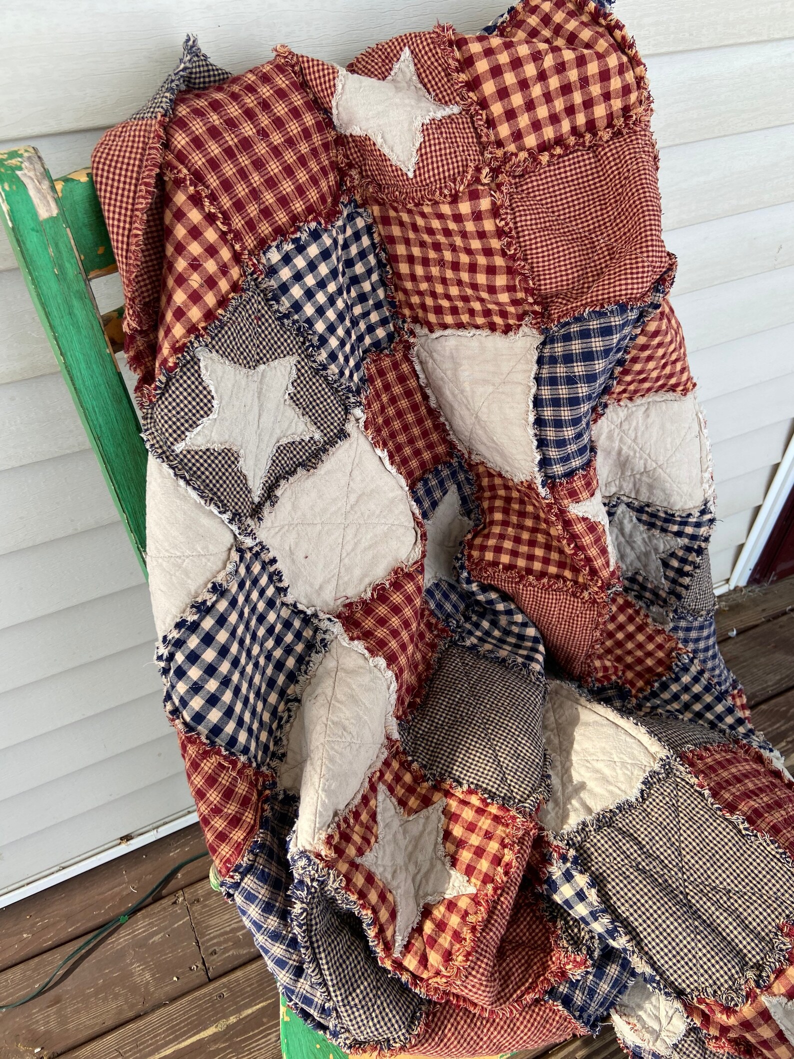 New Plaid Red Blue Tan Americana Patchwork Homespun Rag Quilt Etsy