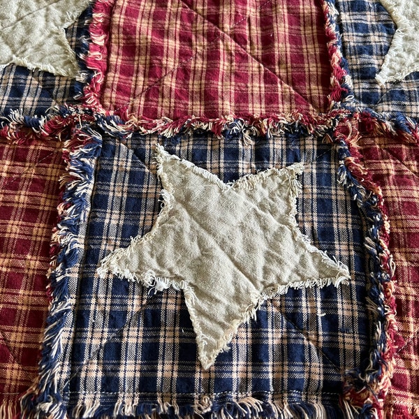 New Plaid Homespun Red White Blue Americana Folk Rustic Flag 4th of July Placemat Centerpiece Mat Country Patriotic Star memorial USA