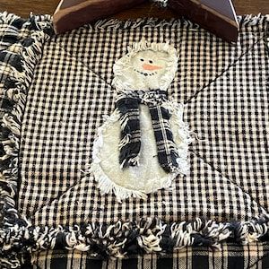 Plaid Homespun PriMiTivE Rag Quilt Table Runner Christmas  Black Tan Holiday Snowman Snowmen Country Rustic Farmhouse  Quilt