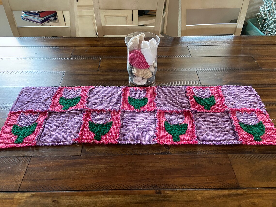 Plaid PriMiTivE Rag Quilt Table Runner Purple Pink Bright Etsy