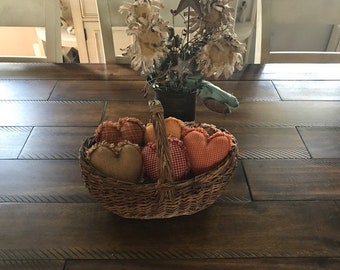 New Homespun Plaid Ornies Bowl Fillers PrImITive Hearts Fall Harvest Thanksgiving Orange Red Yellow Farmhouse  Autumn Halloween Rustic