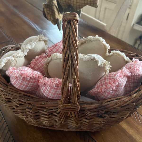 New Homespun Plaid Ornies Bowl Fillers PrImITive Hearts Light Pastel Pink Tan Valentine's Day Ornaments Country Rustic Farmhouse