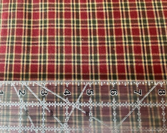 Homespun Cotton Fabric Textile Creations Red Green Tan Plaid Rag Quilt ...