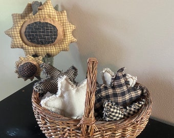 New Homespun Plaid Ornies Bowl Fillers PrImITive Black Tan stars ornaments bowl fillers decorations