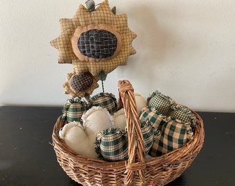 New Homespun Plaid Ornies Bowl Fillers Rag PrImITive Hearts Tan Green Handmade Rag Quilt Farmhouse Country Rustic