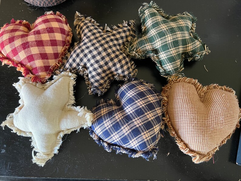 Homespun Plaid Ornies Bowl Fillers Primitive Hearts Mix Red Etsy