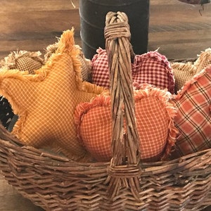 New Homespun Plaid Ornies Bowl Fillers PrImITive Hearts & Stars Mix Fall Harvest Thanksgiving Orange Farm Red Yellow Autumn Halloween Rustic