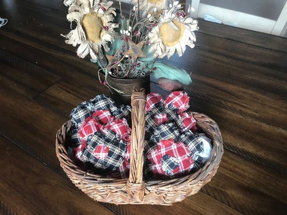 Farmhouse Ornies Bowl Fillers PrImITive Flowers Black Brown Plaid Spring Summer