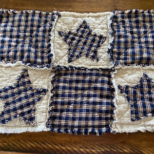 New PriMiTiVe Rag Quilt Plaid Light Navy Blue Stars Slate Place mats Placemats New PriMiTiVe Rag Quilt Plaid Light Navy Blue Stars Slate Place mats Placemats