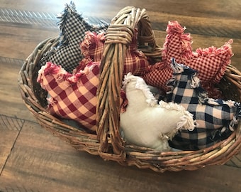 New Homespun Plaid Ornies Bowl Fillers PrImITive Stars Red Blue Tan Americana 4th of July Independence Day