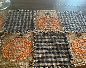 Plaid Homespun PriMiTivE Rag Quilt Table Runner Orange red Farmhouse Pumpkins Rustic Country Handmade Harvest Fall Thanksgiving Halloween