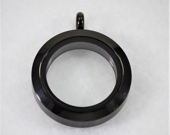 25mm Floating Locket / Glass Locket / Memory Locket Pendant Stainless Steel Black