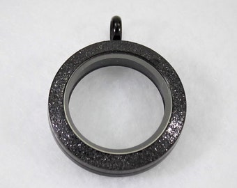 25mm Floating Locket / Glass Locket / Memory Locket Sparkle Pendant Stainless Steel Black