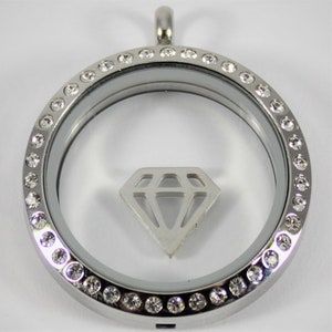 Silver Mirrored Diamond Floating Charm for Glass Locket