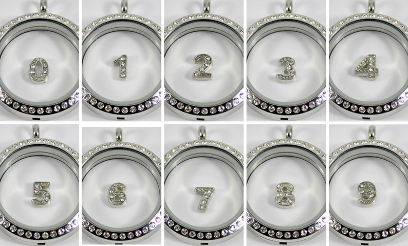 Number Floating Charm with Crystals for Glass Locket image 1