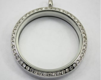 38mm Floating Locket / Glass Locket Pendant Stainless Steel With Crystals