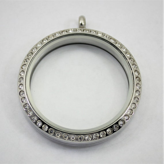 38mm Floating Locket / Glass Locket Pendant Stainless Steel With Crystals