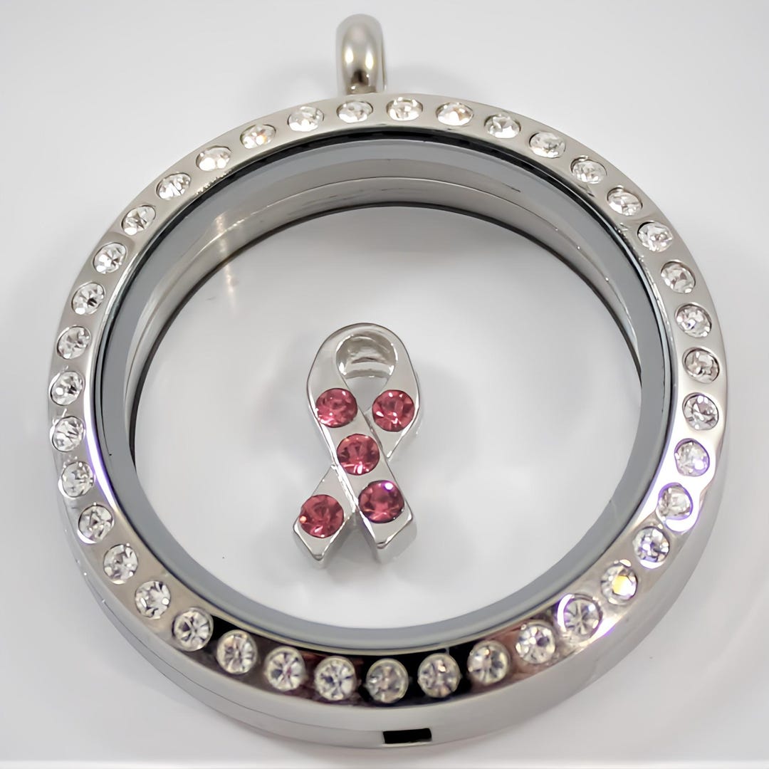 Breast Cancer Awareness Ribbon Floating Charm for Glass Locket - Etsy