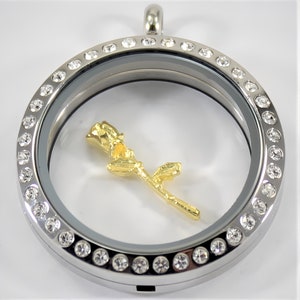 Long Stem Rose Floating Charm for Glass Locket