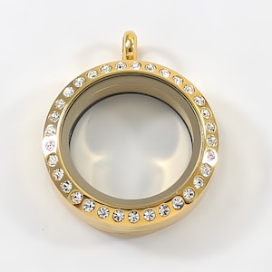 25mm Floating Locket / Glass Locket / Memory Locket Pendant Stainless Steel With Crystals