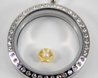 Gold Clam Shell with Pearl Floating Charm for Glass locket